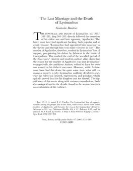 The Last Marriage and the Death of Lysimachus Sviatoslav Dmitriev