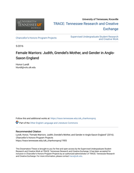 Judith, Grendel's Mother, and Gender in Anglo-Saxon England