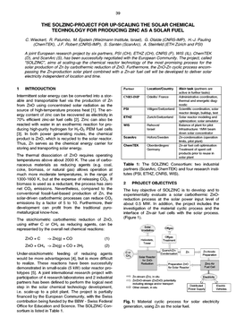 The Solzinc-Project for Up-Scaling the Solar Chemical Technology for Producing Zinc As a Solar Fuel