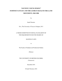 “Go West, Young Dykes!” Feminist Fantasy and the Lesbian Back-To-The-Land Movement, 1969-1980