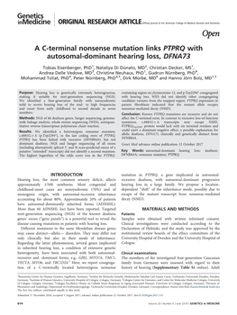 A C-Terminal Nonsense Mutation Links PTPRQ with Autosomal-Dominant Hearing Loss, DFNA73