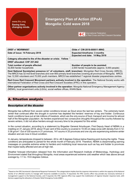 Emergency Plan of Action (Epoa) Mongolia: Cold Wave 2018