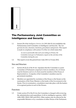 Chapter 1: the Parliamentary Joint Committee on Intelligence And