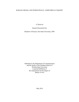 Barack Obama and World Peace, a Rhetorical Inquiry