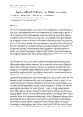 Fructose and Metabolic Diseases: New Findings, New Questions