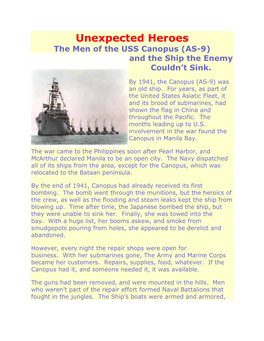 Unexpected Heroes the Men of the USS Canopus (AS-9) and the Ship the Enemy Couldn’T Sink