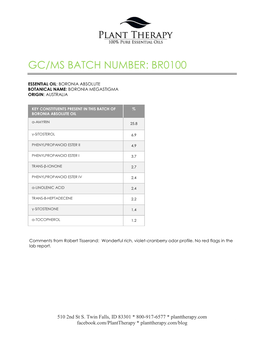 Gc/Ms Batch Number: Br0100