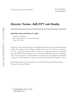 Discrete Torsion, Ads/CFT and Duality