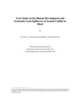 Case Study on the Human Development and Economic Costs/Spillovers of Armed Conflict in Bicol