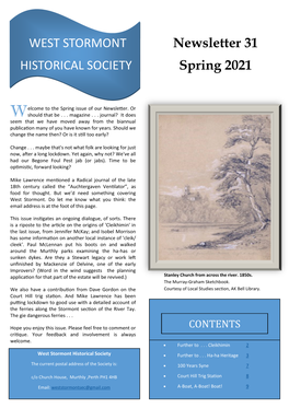 WEST STORMONT HISTORICAL SOCIETY Newsletter 31 Spring 2021
