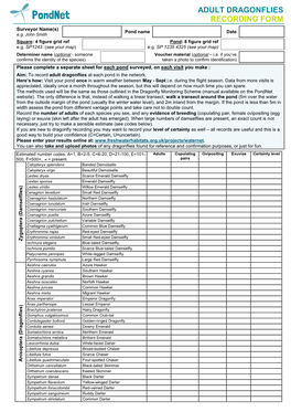 Adult Dragonflies Recording Form