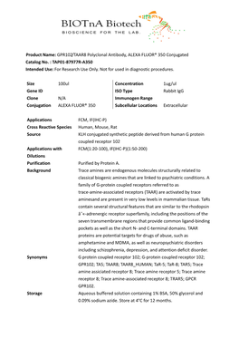 Product Name: GPR102/TAAR8 Polyclonal Antibody, ALEXA FLUOR® 350 Conjugated Catalog No