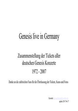 Zusammenstellung Der Tickets Aller Deutschen Genesis Konzerte 1972 - 2007