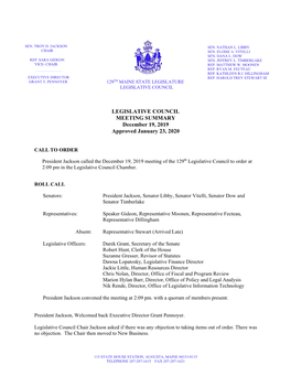 Legislative Council Meeting Summary 12-19-19