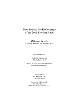 New Zealand Media Coverage of the 2011 Election Study