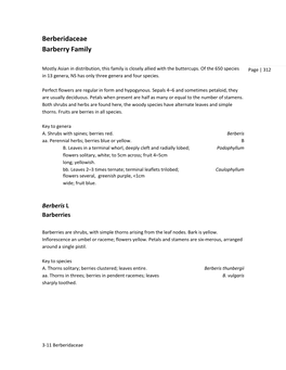 Berberidaceae Barberry Family