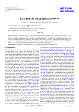Solar Twins in the ELODIE Archive�,