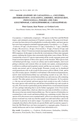 WOOD ANATOMY of CAESALPINIA S.S., COULTERIA, ERYTHROSTEMON, GUILANDINA, LIBIDIBIA, MEZONEURON, POINCIANELLA, POMARIA and TARA