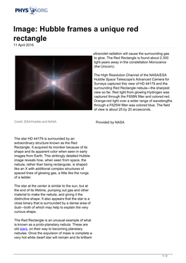Hubble Frames a Unique Red Rectangle 11 April 2016