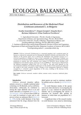 Distribution and Resources of the Medicinal Plant Colchicum Autumnale L