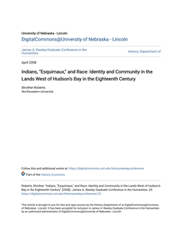 Indians, “Esquimaux,” and Race: Identity and Community in the Lands West of Hudson’S Bay in the Eighteenth Century