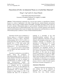 Fluoroform (CF3H): an Industrial Waste Or a Useful Raw Material? Parag V