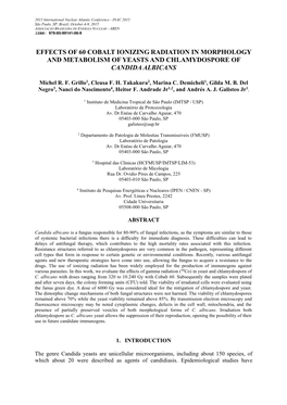 Effects of 60 Cobalt Ionizing Radiation in Morphology and Metabolism of Yeasts and Chlamydospore of Candida Albicans