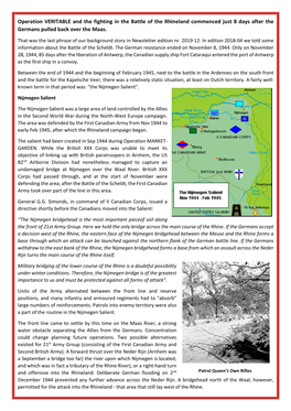 Operation VERITABLE and the Fighting in the Battle of the Rhineland Commenced Just 8 Days After the Germans Pulled Back Over the Maas