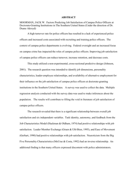 ABSTRACT MOORMAN, JACK W. Factors Predicting Job Satisfaction