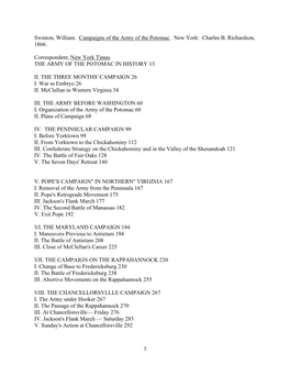 1 Swinton, William. Campaigns of the Army of the Potomac. New York: Charles B. Richardson, 1866. Correspondent, New York Time