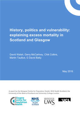 History, Politics and Vulnerability: Explaining Excess Mortality in Scotland and Glasgow