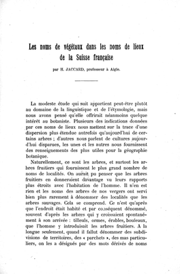 Les Noms De Végétaux Dans Les Noms De Lieux De La Suisse Française