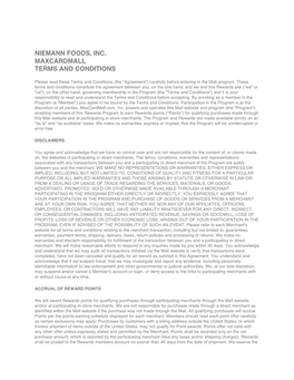 Niemann Foods, Inc. Maxcardmall Terms and Conditions