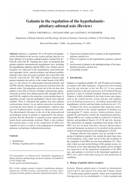 Galanin in the Regulation of the Hypothalamic- Pituitary-Adrenal Axis (Review)