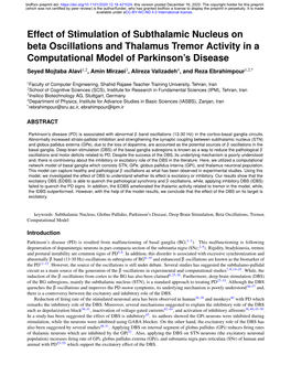 Effect of Stimulation of Subthalamic Nucleus on Beta Oscillations And