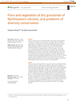 Flora and Vegetation of Dry Grasslands of Northeastern Ukraine, and Problems of Diversity Conservation