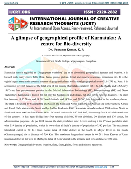 A Glimpse of Geographical Profile of Karnataka: a Centre for Bio-Diversity Dr