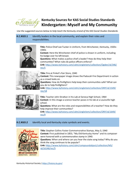 Kindergarten: Myself and My Community