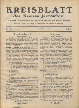 Des Lireises Jarotschin. Amtliclies Vcrordnungsblatt Des Landrats in Jarotschin Und Anderer Behorden