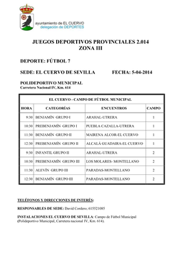 Juegos Deportivos Provinciales 2.014 Zona Iii