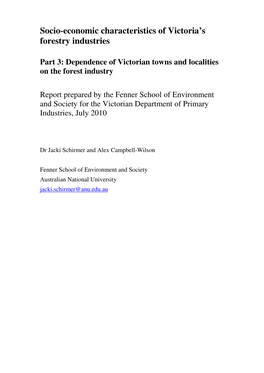 Socio-Economic Characteristics of Victoria's Forestry Industries