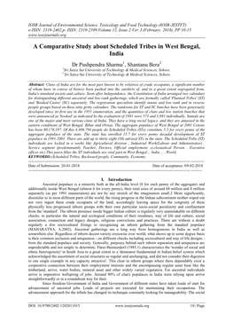 A Comparative Study About Scheduled Tribes in West Bengal, India