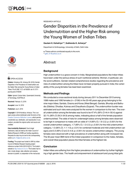 Gender Disparities in the Prevalence of Undernutrition and the Higher Risk Among the Young Women of Indian Tribes