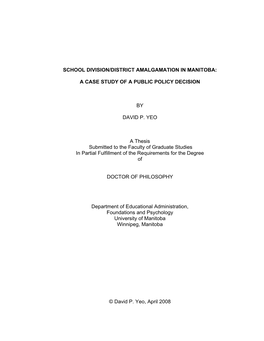 School Division/District Amalgamation in Manitoba