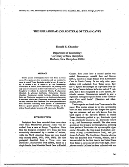 THE PSELAPHIDAE (COLEOPI'era) of TEXAS CAVES Donald S