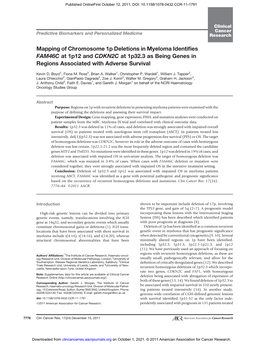 Mapping of Chromosome 1P Deletions in Myeloma Identifies FAM46C at 1P12 and CDKN2C at 1P32.3 As Being Genes in Regions Associated with Adverse Survival