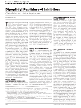 Dipeptidyl Peptidase-4 Inhibitors Clinical Data and Clinical Implications