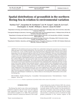 Spatial Distributions of Groundfish in the Northern Bering Sea in Relation to Environmental Variation
