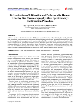 Determination of 8 Diuretics and Probenecid in Human Urine by Gas Chromatography-Mass Spectrometry: Confirmation Procedure