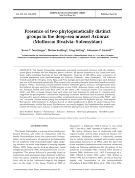 Presence of Two Phylogenetically Distinct Groups in the Deep-Sea Mussel Acharax (Mollusca: Bivalvia: Solemyidae)